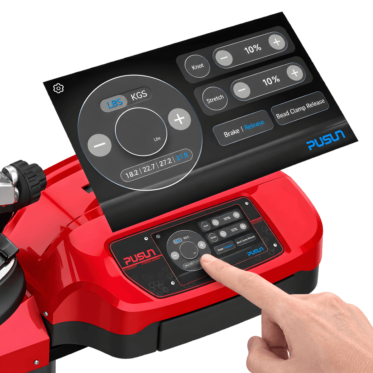 PS-Discovery touchscreen with a magnified view of the tension settings